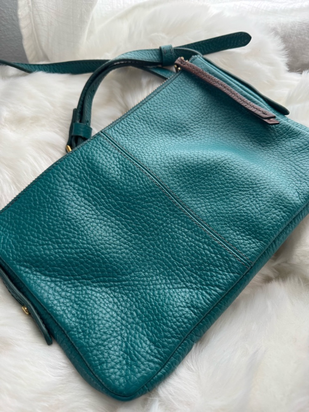 Fossil Sydney Teal Pebbled Leather Crossbody - Picture 3 of 8